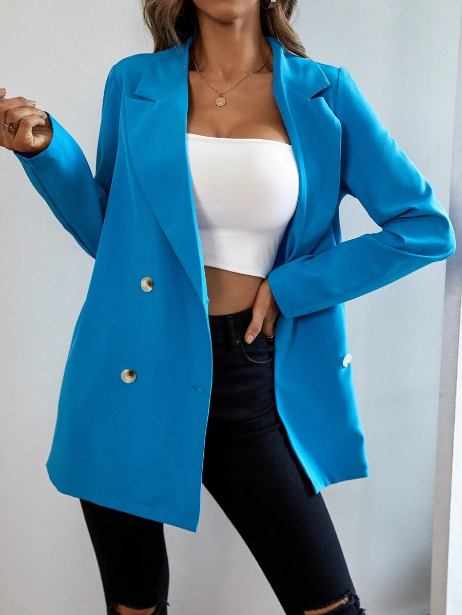 Áo khoác  âu phục nữ Nút đôi màu trơn Thanh lịch - Màu xanh lam - Xem 1