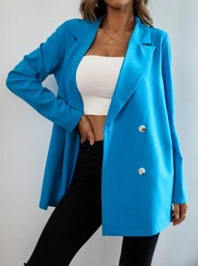 Áo khoác  âu phục nữ Nút đôi màu trơn Thanh lịch - Màu xanh lam - Xem 3