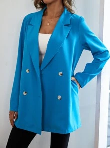 Áo khoác  âu phục nữ Nút đôi màu trơn Thanh lịch - Màu xanh lam - Xem 4