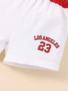 男嬰字母圖案撞色T恤和短褲 - 白色 - 查看 4