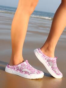 Flower Graphic Hollow Out Clogs - Pink - View 3