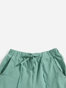 SHEIN Bộ hai mảnh Gái Thắt nút Túi màu trơn Giải trí - Màu xanh Bạc hà - Xem 4