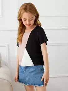 SHEIN 女孩撞色T恤 - 彩色 - 查看 3