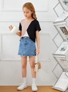 SHEIN 女孩撞色T恤 - 彩色 - 查看 4