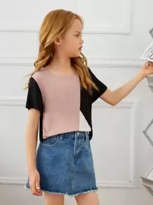 SHEIN 女孩撞色T恤 - 彩色 - 查看 5