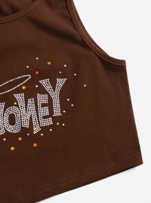 SHEIN Niñas Top tank con diamante de imitación con patrón de letra