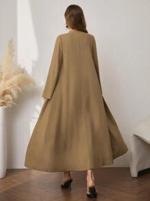 Al Najma Tie Side Dress & Open Front Coat Abayas - Khaki - View 2