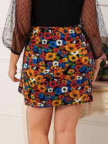 SHEIN Váy Plus Size Dây kéo Hoa Tất cả trên in Boho - Nhiều màu - Xem 2