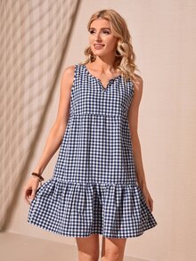 SHEIN Đầm Viên lá sen Kẻ sọc Dễ thương - Xanh và trắng - Xem 2