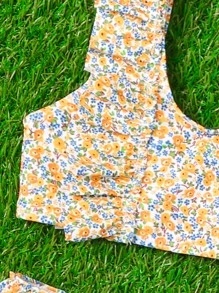 Young Girl Ditsy Floral Ruffle Trim Bikini Set Summer Beach - Yellow - View 5