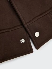 Color Block Letter Pattern Varsity Jacket - Coffee Brown - View 5