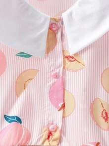 Niñas Vestido smock con estampado de melocotón sin manga bajo con fruncido - Rosa Pálido - Ver 3