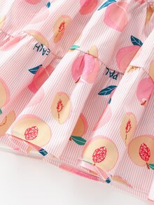 Niñas Vestido smock con estampado de melocotón sin manga bajo con fruncido - Rosa Pálido - Ver 4