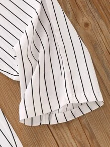 Bộ hai mảnh Gái Thắt lưng Xù Nút phía trước Quần paper-bag Sọc Boho - trắng - Xem 4