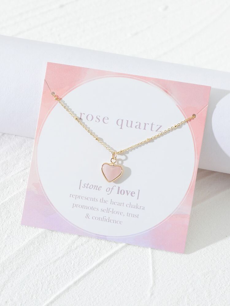 Stone Heart Charm Necklace - Yellow Gold - View 1