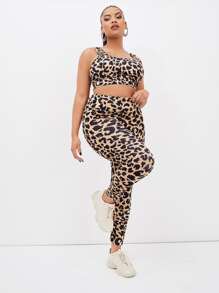 Yoga Basic Plus Leopard Print Sports Set - Multicolor - View 3