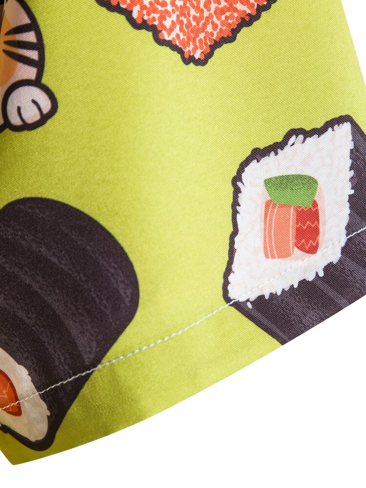 Manfinity Hypemode Hombres Camisa al azar con sushi con estampado - Multicolor - Añade 4