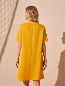 SHEIN Đầm Cao thấp Nút phía trước màu trơn Giải trí - Màu vàng - Xem 2