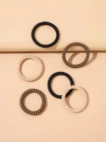 6pcs Solid Spiral Hair Tie Casual,Hair Accessories,Ponytail ,Hair Elastics,Hair Rope,Hair Ties Ponytail Holders, Hair Bobbles Hair Ties Head Accessories Rubber Bands - Multicolor - View 2