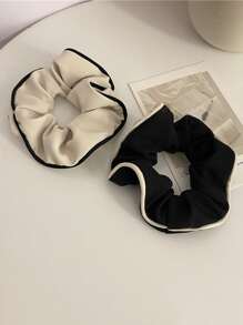2pcs French Elegant Contrast Piping Scrunchie - Black and White - View 2