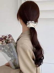 2pcs French Elegant Contrast Piping Scrunchie - Black and White - View 4