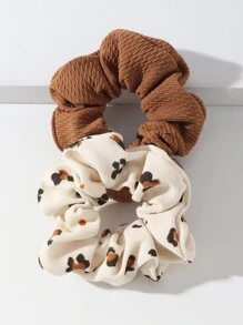 Bộ 2 phụ kiện tóc nữ, màu trơn và họa tiết hoa, dây buộc tóc bản rộng, phù hợp cho mùa thu và mùa đông. Dây buộc tóc kiểu scrunchie, phụ kiện buộc tóc đuôi ngựa, dây chun co giãn. - Nhiều màu - Xem 1