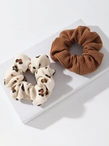 Bộ 2 phụ kiện tóc nữ, màu trơn và họa tiết hoa, dây buộc tóc bản rộng, phù hợp cho mùa thu và mùa đông. Dây buộc tóc kiểu scrunchie, phụ kiện buộc tóc đuôi ngựa, dây chun co giãn. - Nhiều màu - Xem 3