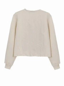 Blusa unicolor ribete con encaje de manga farol - Albaricoque - Ver 2