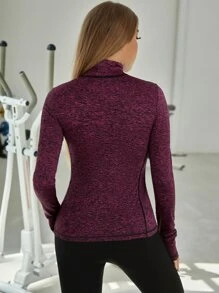 Half Zipper Placket Pocket Detail Sports Sweatshirt - Purple - View 2