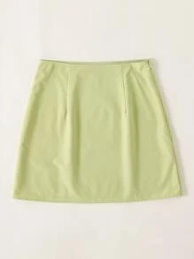 Chiquease Solid Split Hem Zipper Skirt - Lime Green - View 2