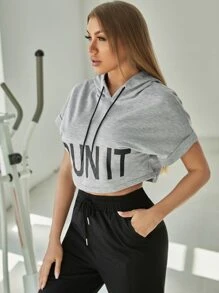 SHEIN Street Sport Capucha con estampado de letra con cordón deportivo - Gris Claro - Ver 3
