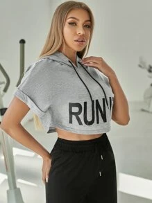 SHEIN Street Sport Capucha con estampado de letra con cordón deportivo - Gris Claro - Ver 4