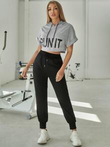 SHEIN Street Sport Capucha con estampado de letra con cordón deportivo - Gris Claro - Ver 5