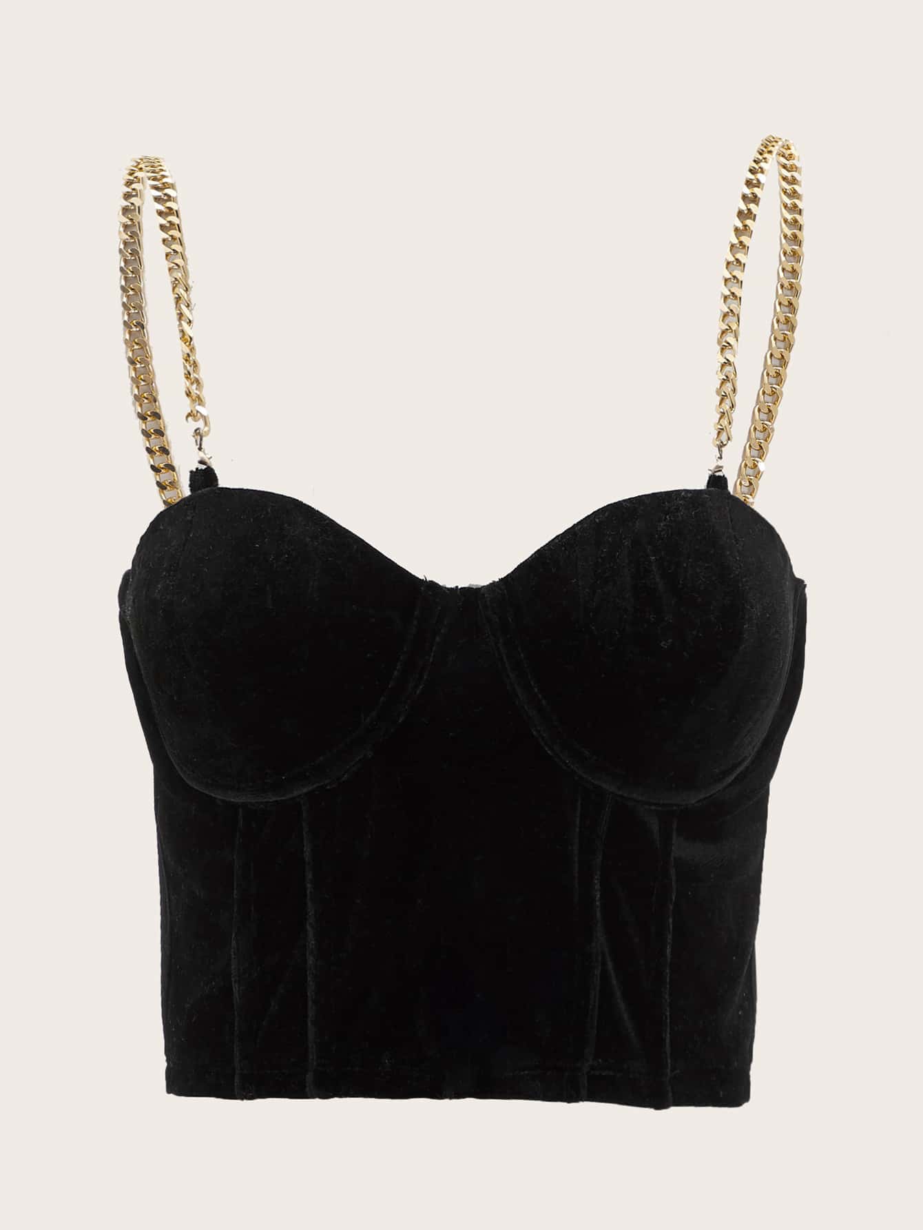 SHEIN Plus Chain Strap Velvet Cami Top - Black - View 1
