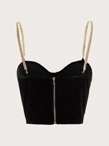 SHEIN Plus Chain Strap Velvet Cami Top - Black - View 2