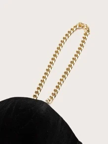 SHEIN Plus Chain Strap Velvet Cami Top - Black - View 4