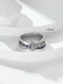 方晶鋯石裝飾戒指 - 紫色 - 查看 3