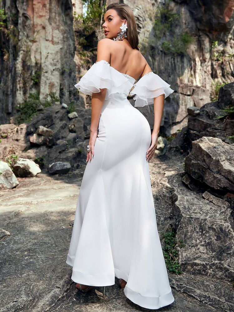 YISIKADO Fishtail Hem Prom Dress With Removable Sleeve - White - View 2