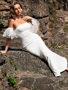 YISIKADO Vestido de fiesta bajo de cola de pescado con manga retirable - Blanco - Ver 5