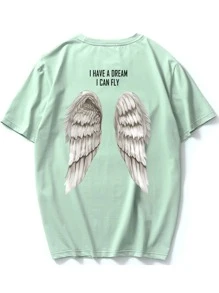 Manfinity EMRG Camiseta Gráfica Para Hombre Con Diseño De Alas Y Eslogan - verde menta - Ver 3