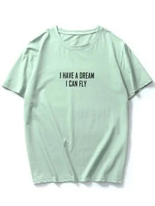 Manfinity EMRG Camiseta Gráfica Para Hombre Con Diseño De Alas Y Eslogan - verde menta - Ver 2