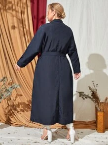 SHEIN Cazadora panel en contraste de manga murciélago con aro O cremallera con cinturón - Azul Marino - Ver 2