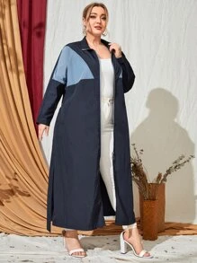 SHEIN Cazadora panel en contraste de manga murciélago con aro O cremallera con cinturón - Azul Marino - Ver 3