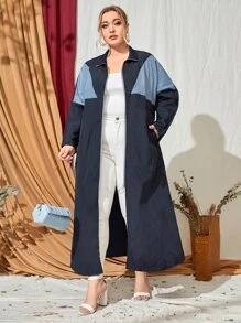 SHEIN Cazadora panel en contraste de manga murciélago con aro O cremallera con cinturón - Azul Marino - Ver 5