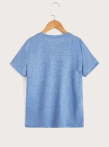 SHEIN Tween Boy Coconut Tree Print Colorful Knit T-Shirt, Casual Style Suitable For Summer Daily Wear - Blue - View 2