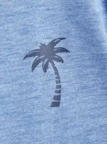SHEIN Tween Boy Coconut Tree Print Colorful Knit T-Shirt, Casual Style Suitable For Summer Daily Wear - Blue - View 3