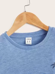 SHEIN Tween Boy Coconut Tree Print Colorful Knit T-Shirt, Casual Style Suitable For Summer Daily Wear - Blue - View 4