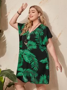 EMERY ROSE 大碼蝙蝠袖熱帶圖案連衣裙 - 彩色 - 查看 3