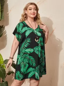 EMERY ROSE 大碼蝙蝠袖熱帶圖案連衣裙 - 彩色 - 查看 4