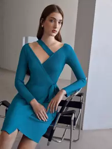 SHEIN Unity WOOL MIX WRAP JUMPER DRESS - Blue - View 2